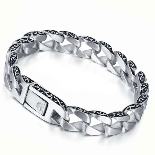 MENDINO Men's Stainless Steel Bracelet Cuban Carved Curb Link Chain Silver Tone Best Deals in USA